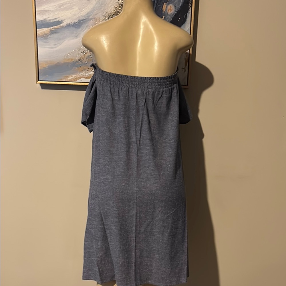 Lush Blue Off-Shoulder Dress with Red Accents - Picture 3 of 3
